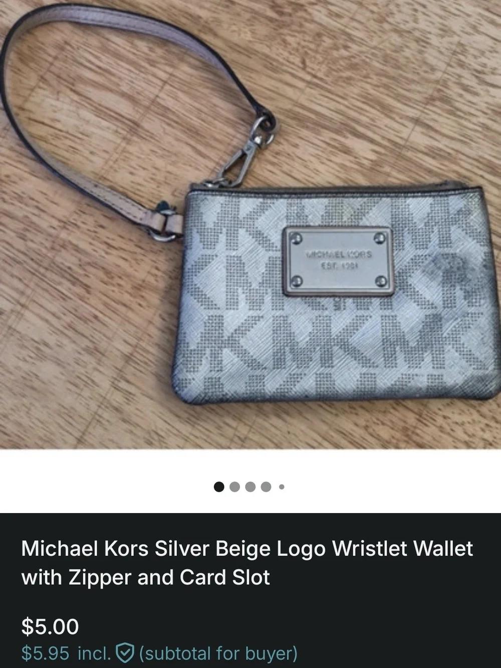 Michael Kors Silver Beige Logo Wristlet Wallet